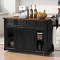 K&K 58" Farmhouse Kitchen Island with Storage, Sliding Barn Door & Metal Grid Side Door, Rolling Kitchen Island on 5 Wheels with Spice Rack, Glass Holders,Island Table with Drop Leaf for Kitchen,Black