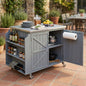 K&K 42.1" Outdoor Kitchen Island with Side Shelf, Outdoor Grill Cart with Storage Cabinet, Outdoor Kitchen Cabinet with Stainless Steel Top,  Adjustable Shelf and 4  Wheels for Pizza Prep, Grey Blue