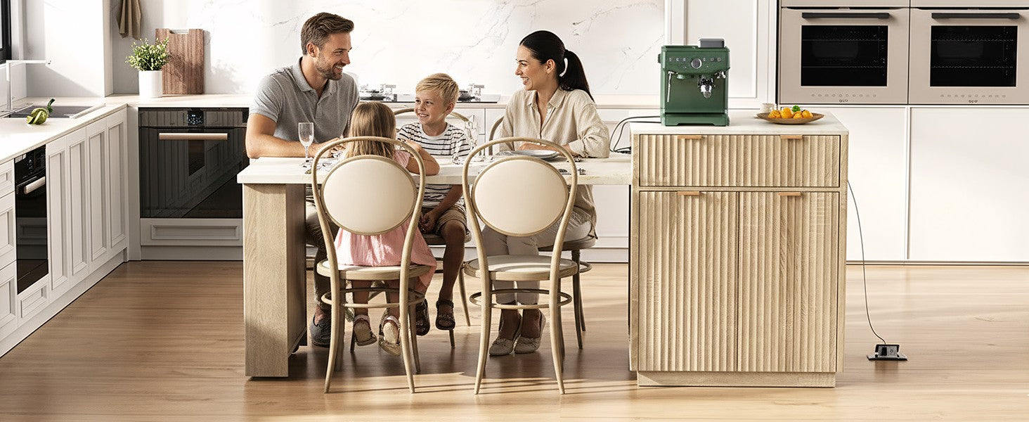 K&K 82.6" Fluted Kitchen Island with Extendable Table - Natural