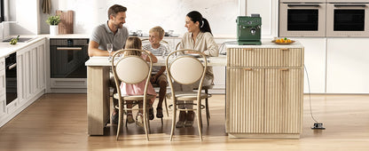 K&K 82.6" Fluted Kitchen Island with Extendable Table - Natural