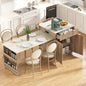K&K 82.6" Fluted Kitchen Island with Extendable Dining Table for 4-6, Island Table for Kitchen with Power Outlet, Kitchen Table with Double-Side Storage, 2 Drawers 2 Side Open Shelves, Natural