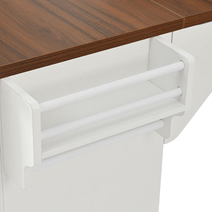 White Kitchen Island Cart - 52" Rectangular Island with Drop Leaf