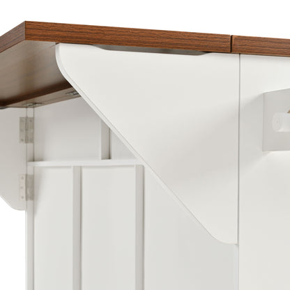 White Kitchen Island Cart - 52" Rectangular Island with Drop Leaf