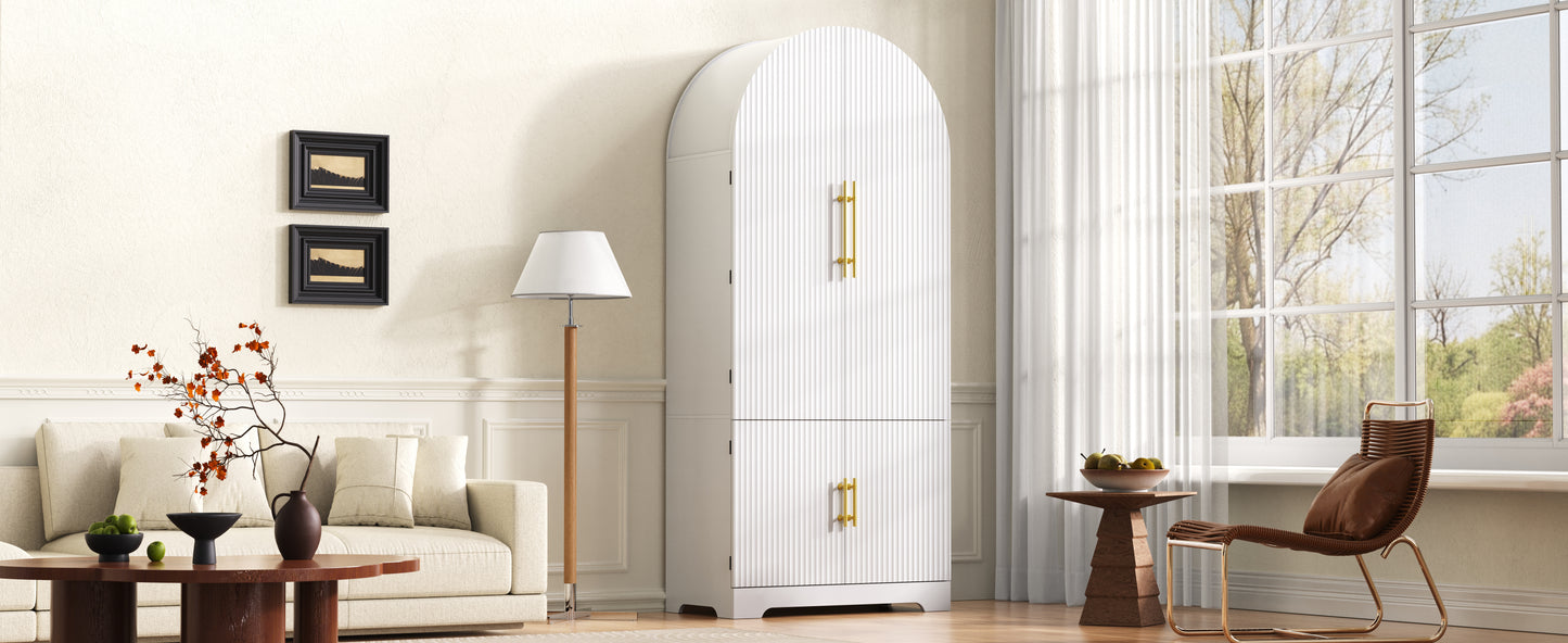 72" White Arched Kitchen Pantry Cabinet - Adjustable Shelves