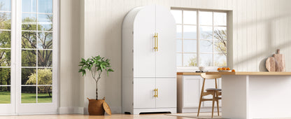 72" White Arched Kitchen Pantry Cabinet - Adjustable Shelves