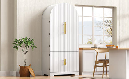 72" White Arched Kitchen Pantry Cabinet - Adjustable Shelves