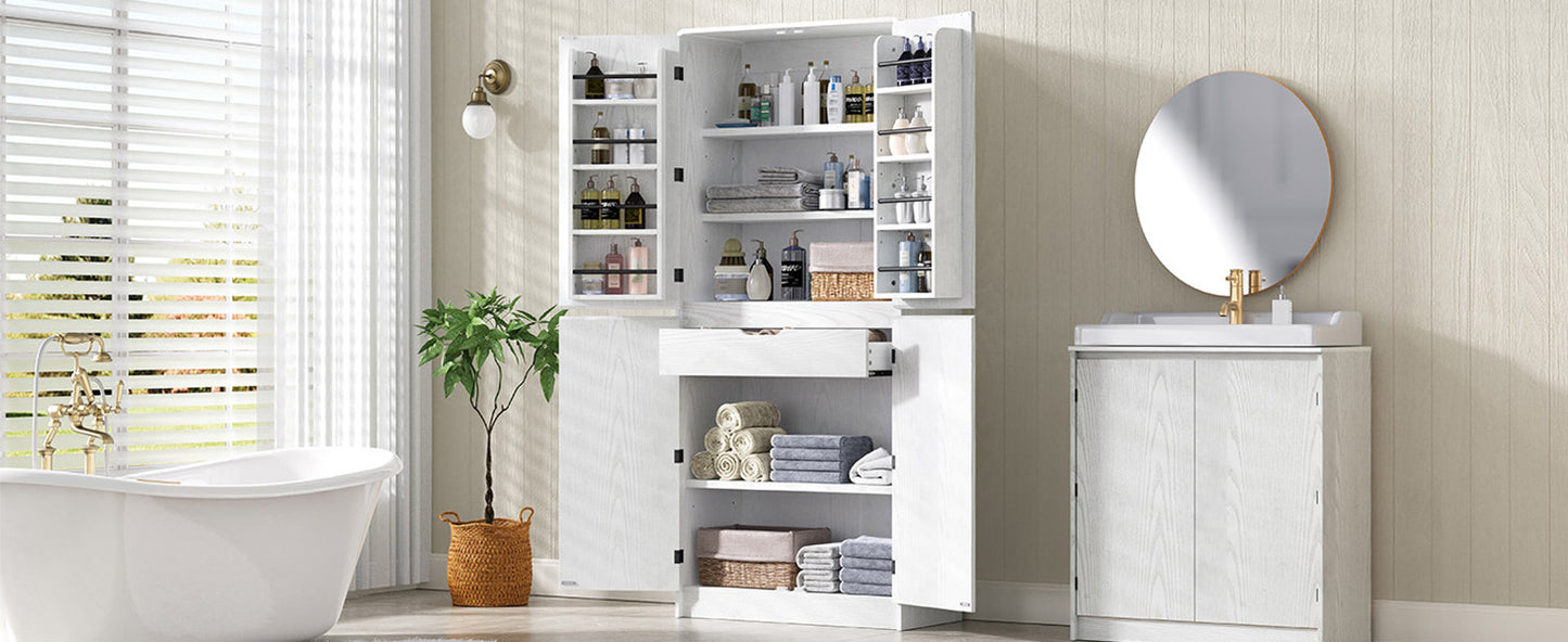 White Kitchen Pantry Cabinet - 31.5" Tall Storage Sideboard