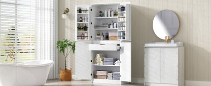 White Kitchen Pantry Cabinet - 31.5" Tall Storage Sideboard