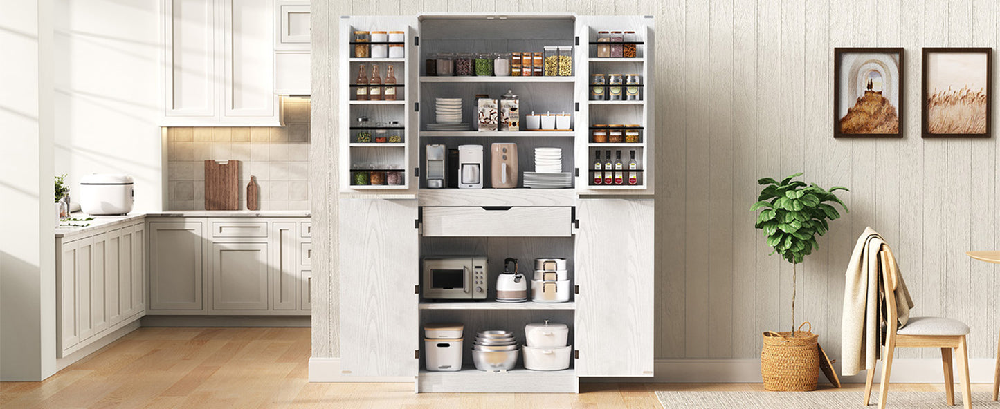 White Kitchen Pantry Cabinet - 31.5" Tall Storage Sideboard