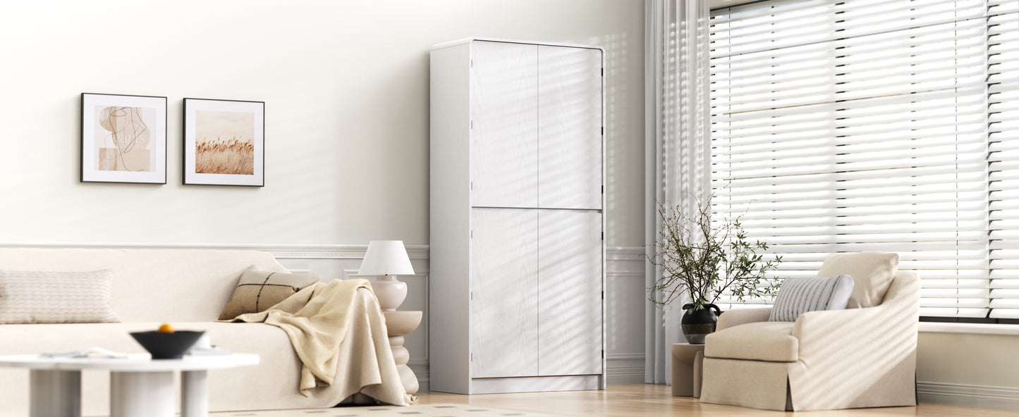White Kitchen Pantry Cabinet - 31.5" Tall Storage Sideboard