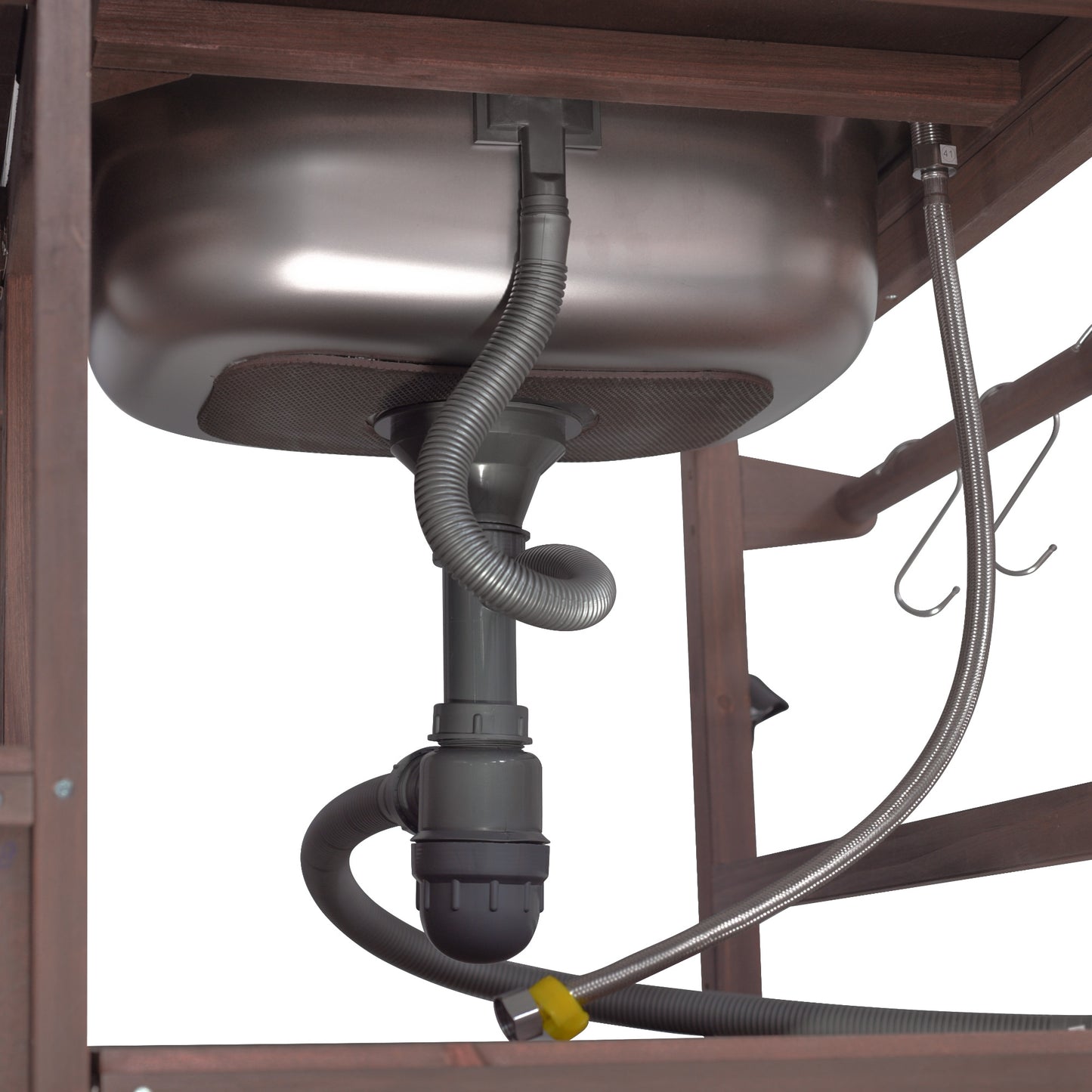 Brown Fir Outdoor Grill Cart with Stainless Steel Top for BBQ & Garden