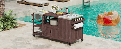 Brown Fir Outdoor Grill Cart with Stainless Steel Top for BBQ & Garden