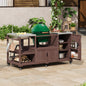 K&K 75.4" Outdoor Kitchen Island with Sink, Solid Wood Outdoor Grill Cart for XL Green Egg Grills, Rolling Outdoor Bar Cart with Stainless Steel Top, for Pizza Prep & BBQ, Brown