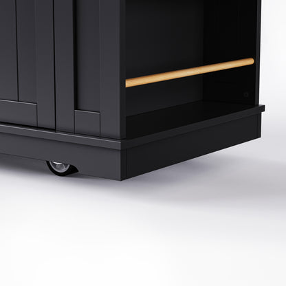 48 Inch Kitchen Island with 2 Bar Stools - Black