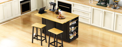 48 Inch Kitchen Island with 2 Bar Stools - Black
