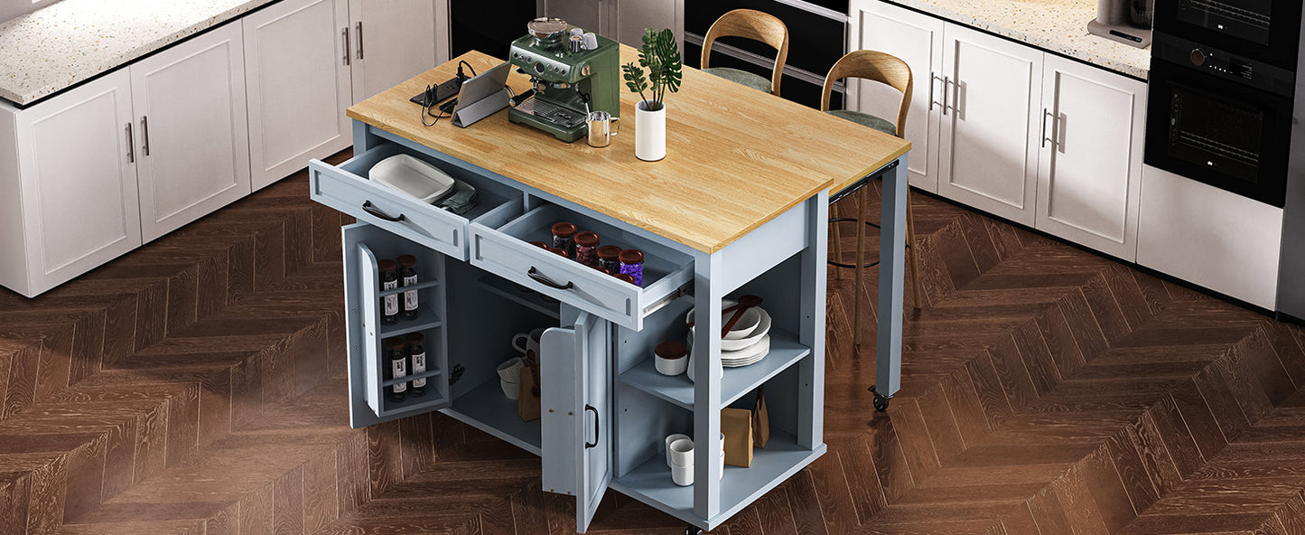 Grey Blue Kitchen Island Table with Storage