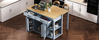 Grey Blue Kitchen Island Table with Storage