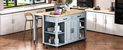 Grey Blue Kitchen Island Table with Storage