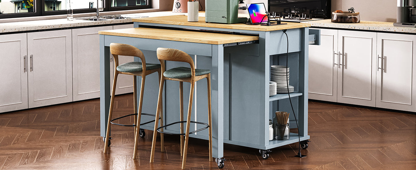 Grey Blue Kitchen Island Table with Storage