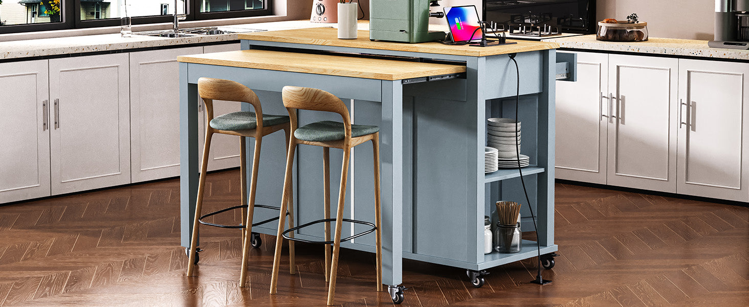 Grey Blue Kitchen Island Table with Storage