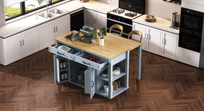 Grey Blue Kitchen Island Table with Storage