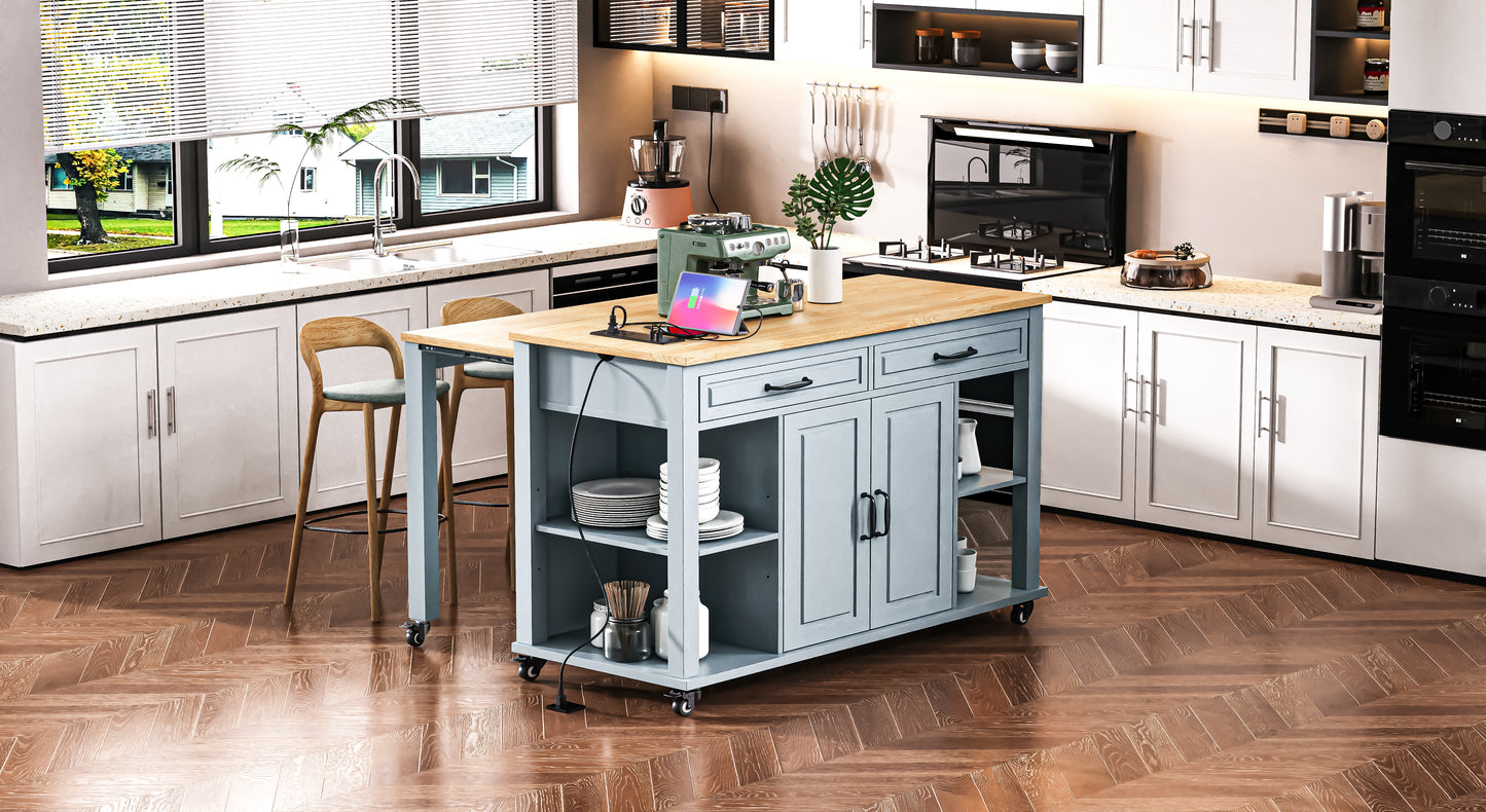 Grey Blue Kitchen Island Table with Storage