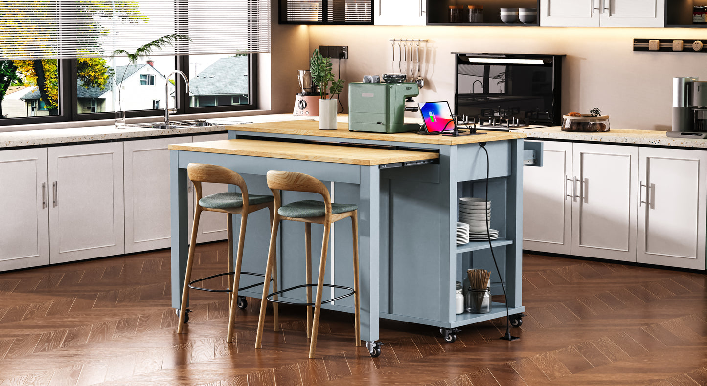 Grey Blue Kitchen Island Table with Storage