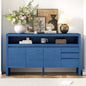 U_Style 60" 3-Door Sideboard with 3 Drawers - Modern Solid Ash Veneer MDF Sideboard, Semi-Open Shelf & Center Semi-Circular Cutout in Back Panel, Large Storage Cabinet for Living Room, Hallway, Dining