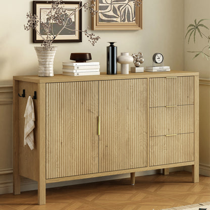 Natural Wave Sideboard - 55" Buffet Cabinet with Adjustable Shelves