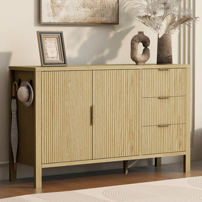 Natural Wave Sideboard - 55" Buffet Cabinet with Adjustable Shelves