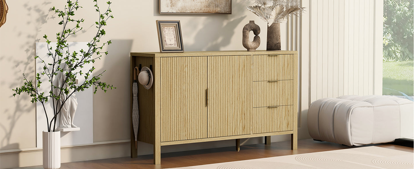 Natural Wave Sideboard - 55" Buffet Cabinet with Adjustable Shelves