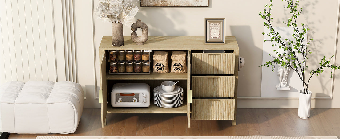 Natural Wave Sideboard - 55" Buffet Cabinet with Adjustable Shelves