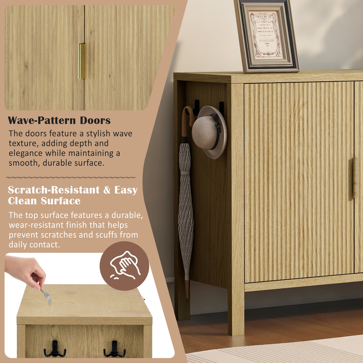 Natural Wave Sideboard - 55" Buffet Cabinet with Adjustable Shelves