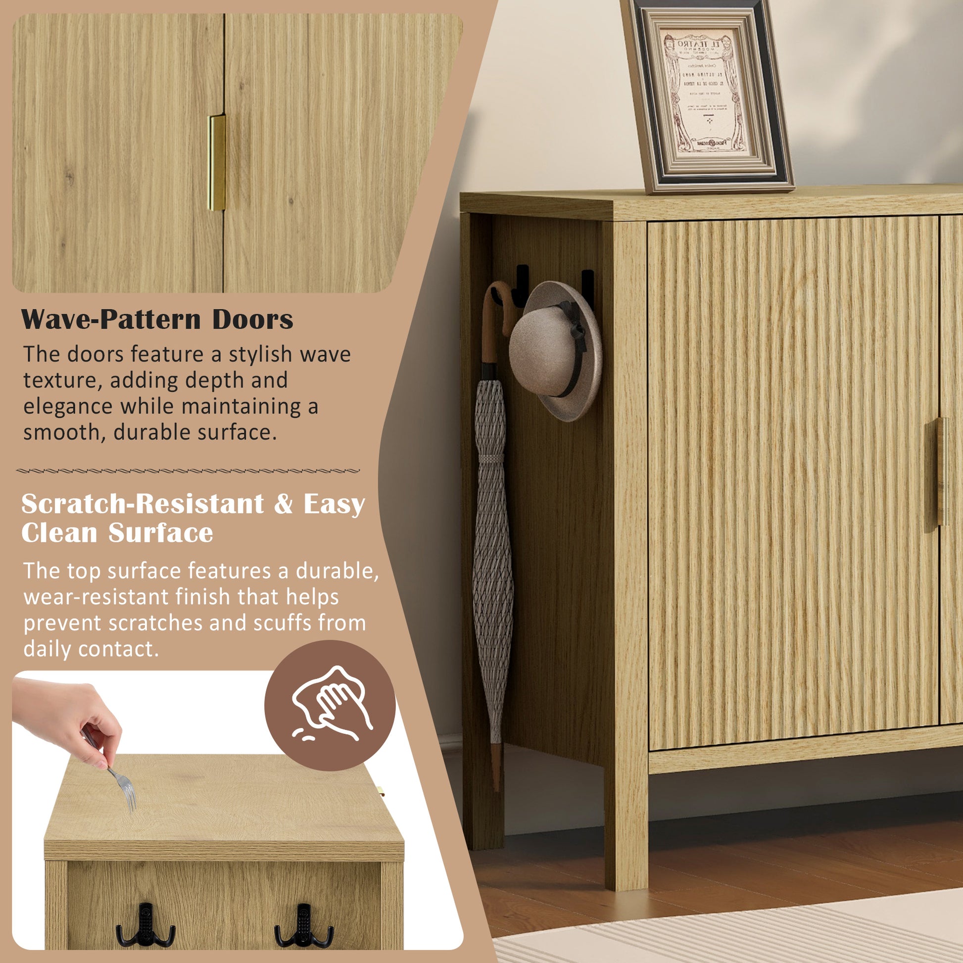 Natural Wave Sideboard - 55" Buffet Cabinet with Adjustable Shelves