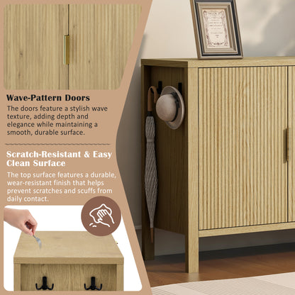 Natural Wave Sideboard - 55" Buffet Cabinet with Adjustable Shelves