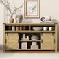 U_STYLE 59.3''Sideboard with Sliding Barn Door and Mesh Panels,Farmhouse Buffet with Open Storage,Suitable for Living Room, Hallway, Balcony,Kitchen, Office