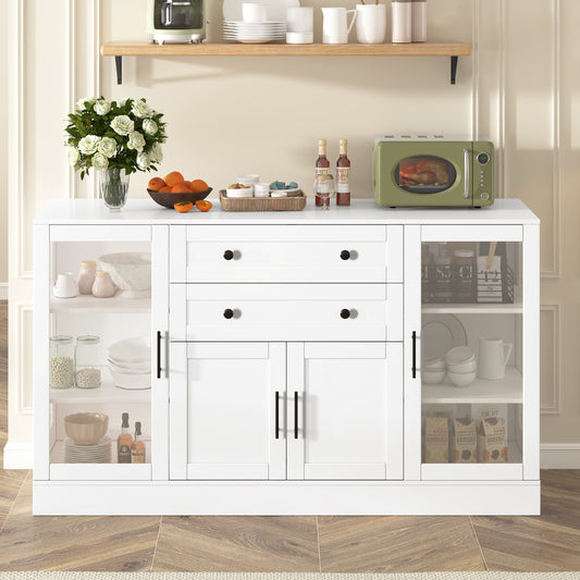 U-Style 58.3" Modern Buffet Sideboard with 4 Doors & 2 Drawers, Adjustable Shelves, Power Outlet, Acrylic Panels, Aluminum Alloy Handles, Storage Cabinet for Dining Room, Living Room and Kitchen