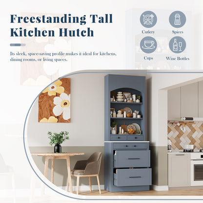 Gray Farmhouse Kitchen Pantry - 83.7" Tall Hutch with Marble Top