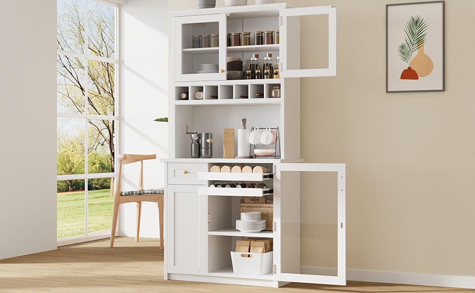Farmhouse Buffet with Hutch - White MDF Storage Cabinet