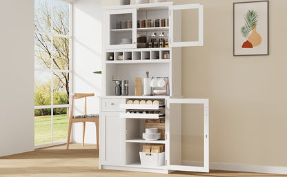 Farmhouse Buffet with Hutch - White MDF Storage Cabinet