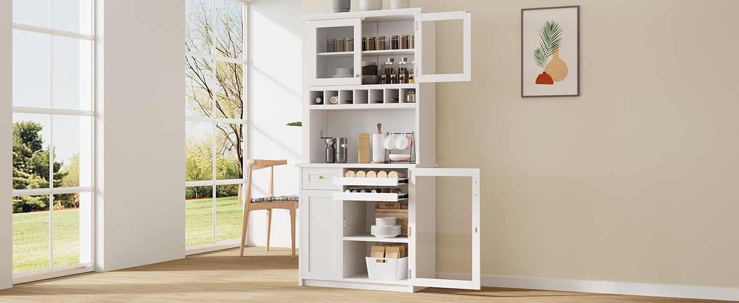 Farmhouse Buffet with Hutch - White MDF Storage Cabinet