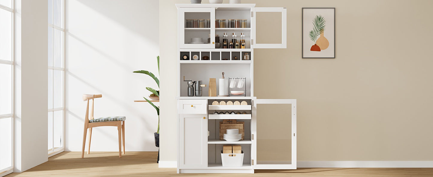 Farmhouse Buffet with Hutch - White MDF Storage Cabinet