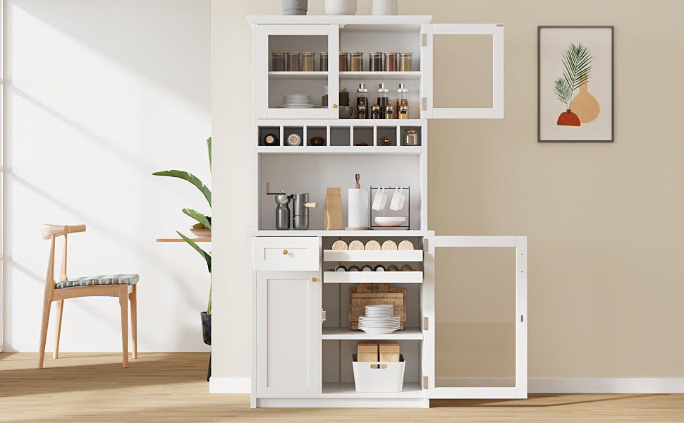 Farmhouse Buffet with Hutch - White MDF Storage Cabinet