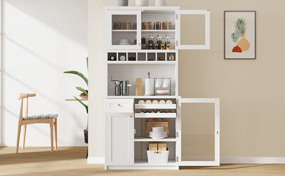 Farmhouse Buffet with Hutch - White MDF Storage Cabinet