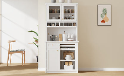 Farmhouse Buffet with Hutch - White MDF Storage Cabinet