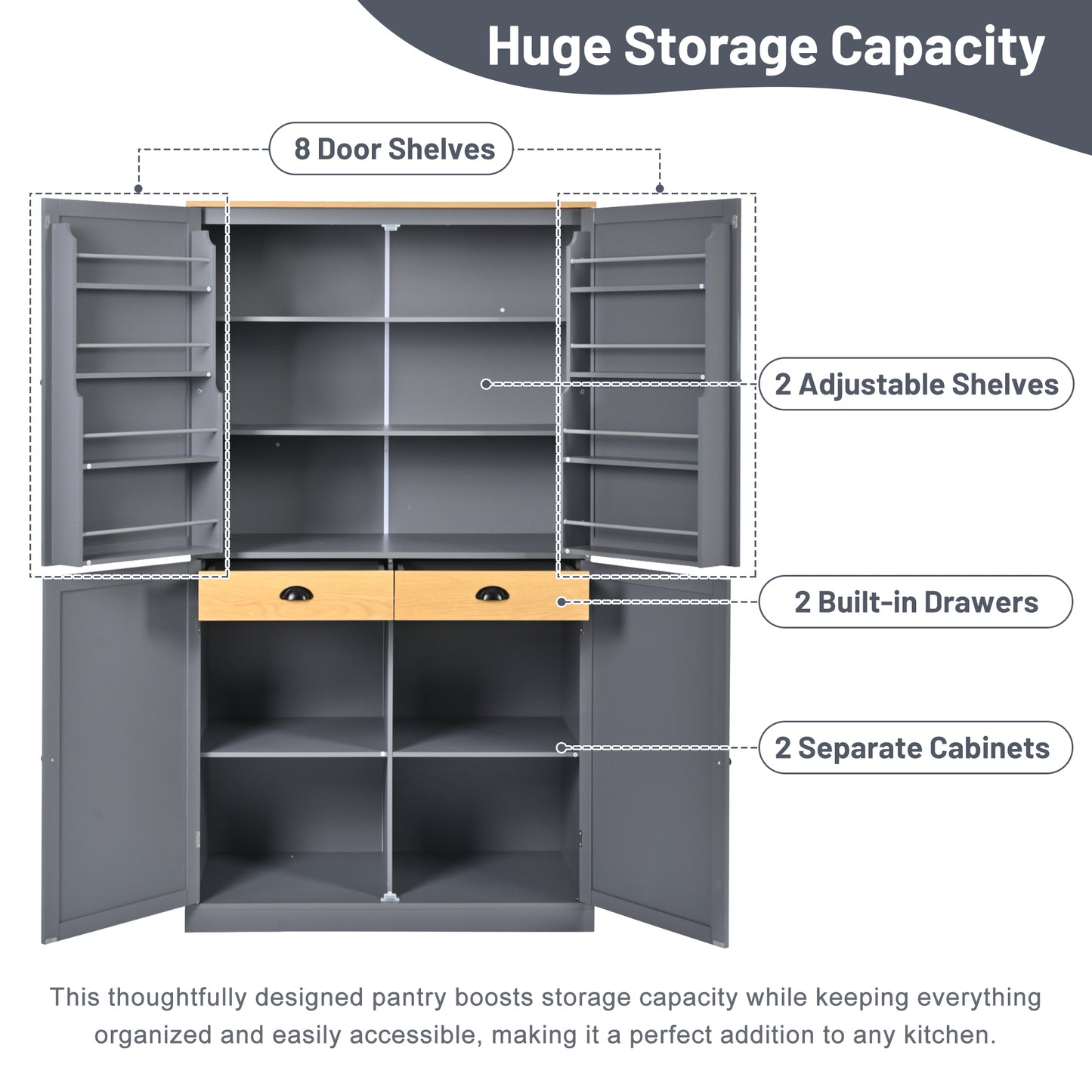 Gray Farmhouse Kitchen Pantry - 40.2" x 20" with Adjustable Shelves