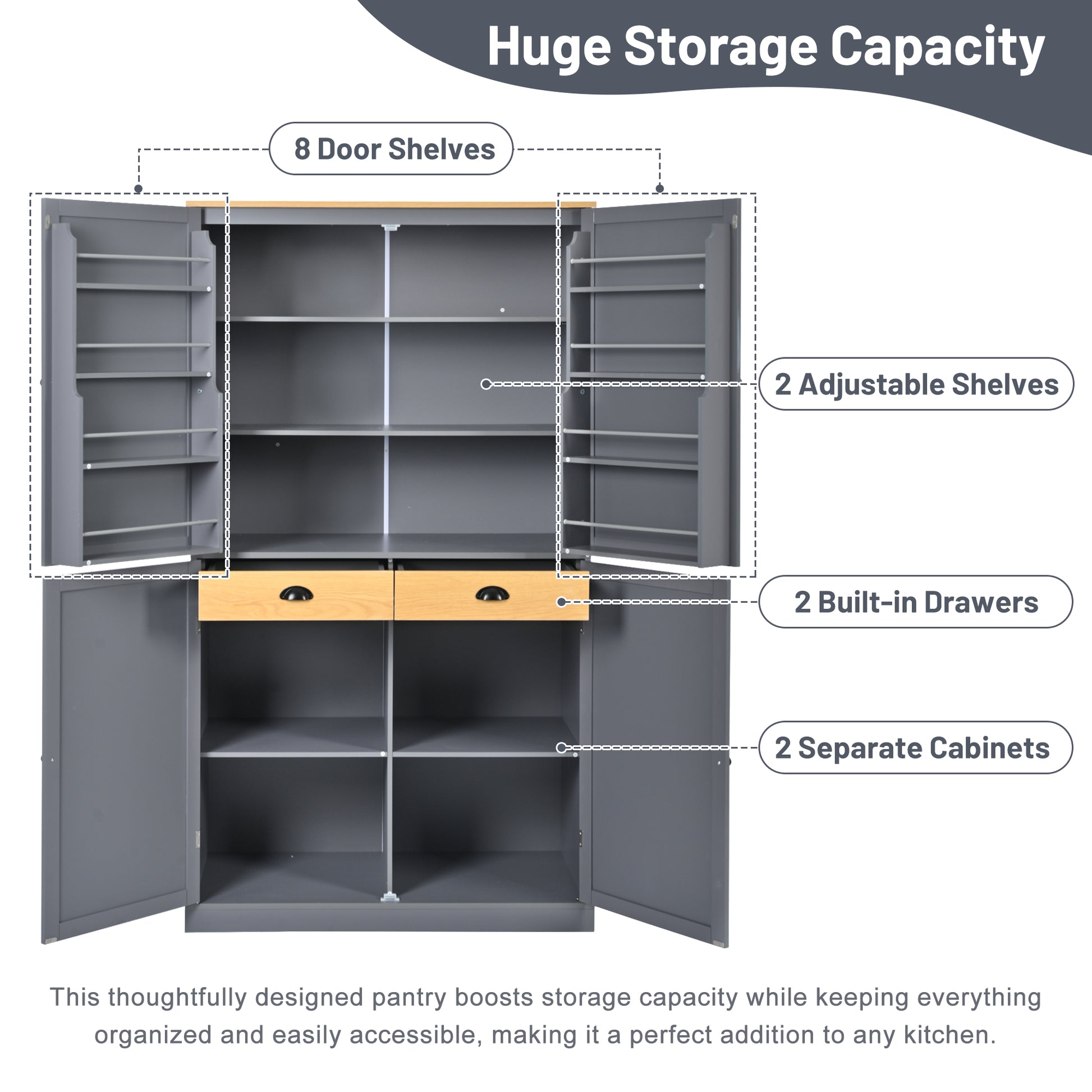 Gray Farmhouse Kitchen Pantry - 40.2" x 20" with Adjustable Shelves
