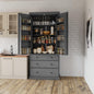 TOPMAX 77" Farmhouse Kitchen Pantry, Freestanding Tall Cupboard Storage Cabinet with 3 Adjustable Shelves, 8 Door Shelves, 3 Drawers for Kitchen, Dining Room, Gray (SP000047)