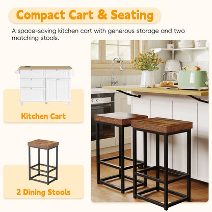 Farmhouse Kitchen Island Set - White with Drop Leaf & Storage