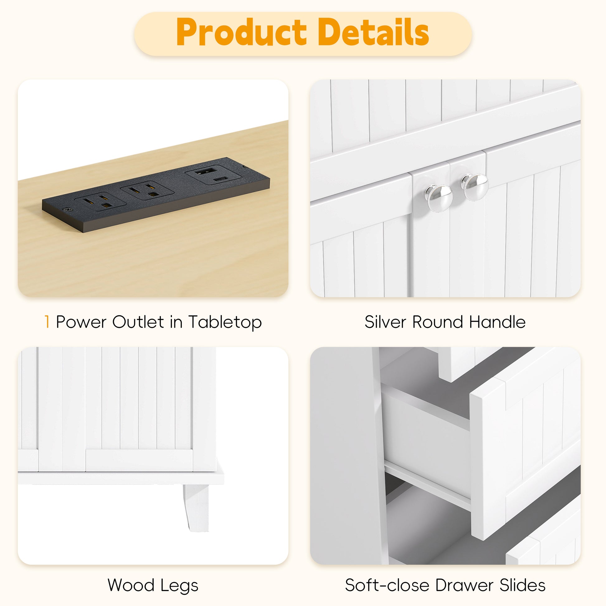 Farmhouse Kitchen Island Set - White with Drop Leaf & Storage